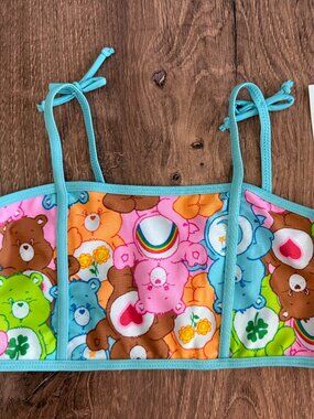Care Bears Bikini Top Girls Large 10-12 Rainbow Swimsuit Top NWT